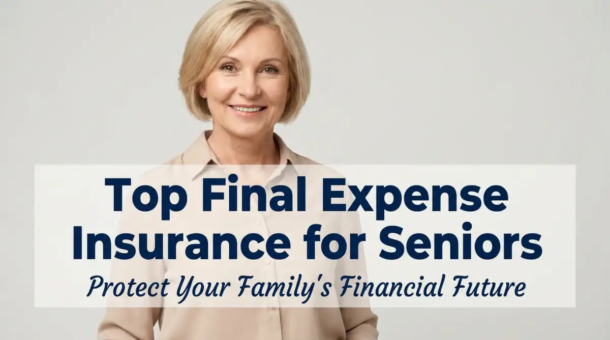 A friendly female professional smiling next to text that highlights the top final expense insurance for seniors, representing financial security and peace of mind for families.