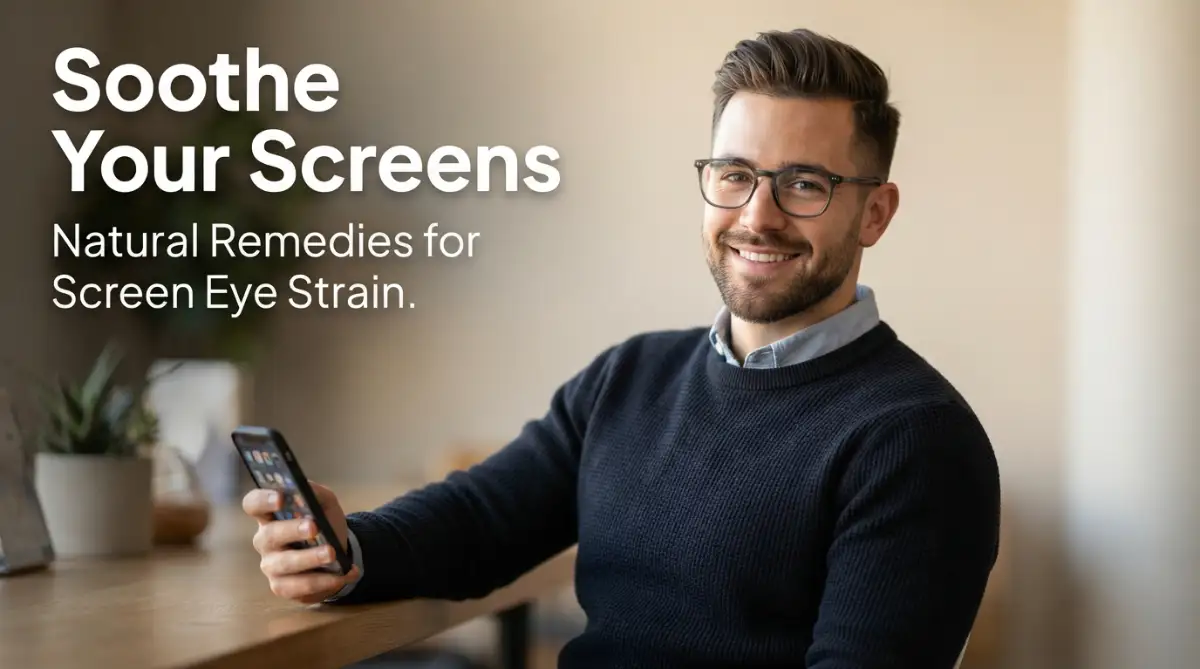 A smart young man resting his eyes from a screen, illustrating natural ways to relieve eye strain caused by excessive screen time.